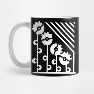 White Mechanical Flowers - Black Mug